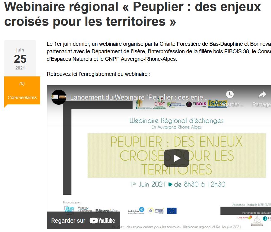 Webinaire "Peuplier" en Rhône-Alpes